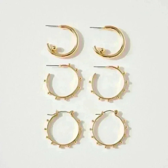 Set of 3 Pairs of Flat Bar Hoop Earrings - Picture 1 of 4